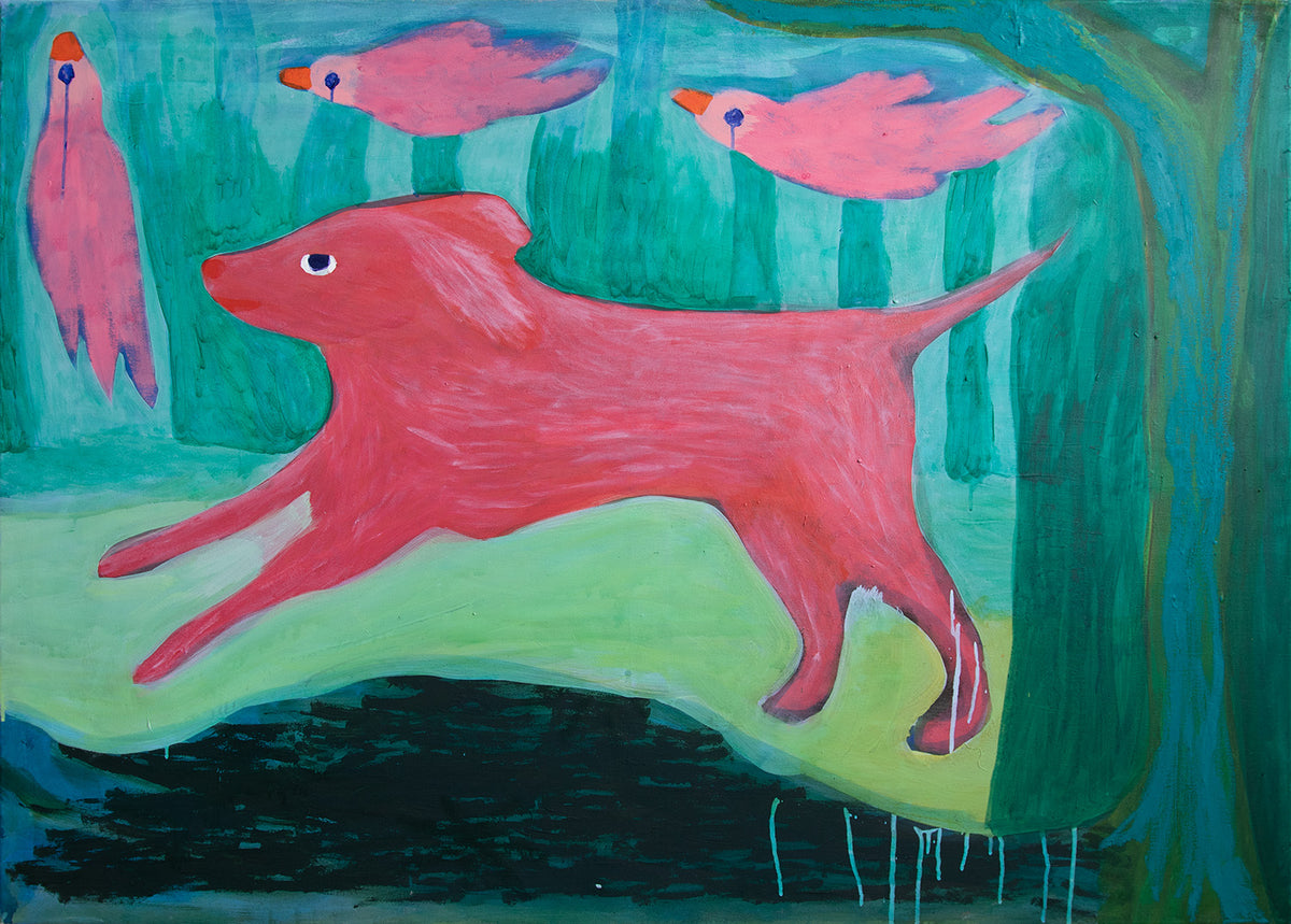 Dog and Birds in the Forest